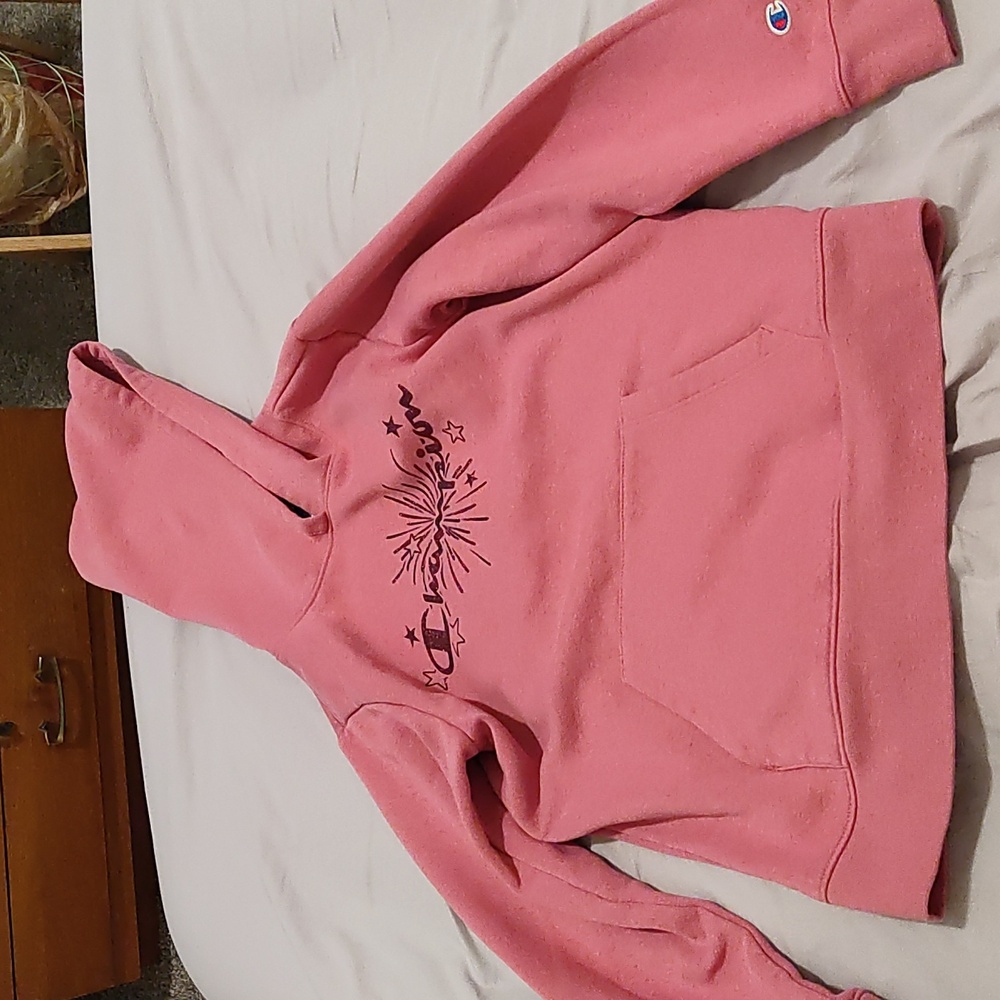 Adorable and cozy Champion girls hoodie in a vibrant pink color And Glitter